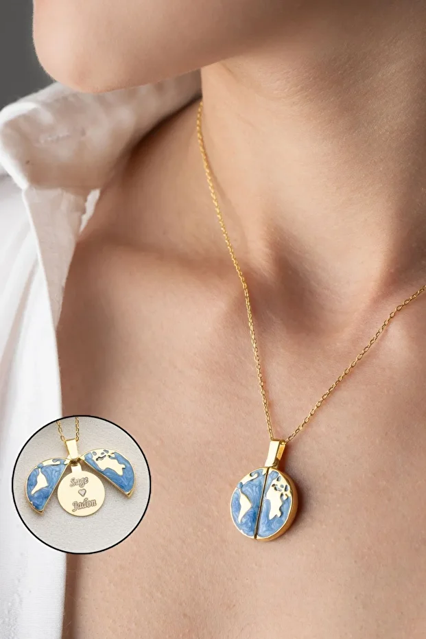 Gümüş Açılabilen İsimli Dünya Kolye