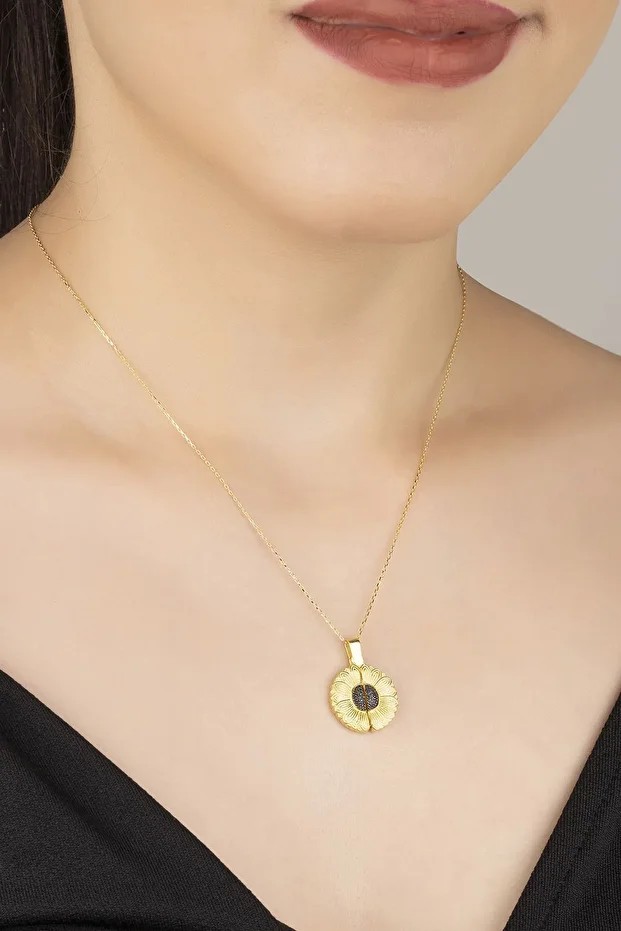 Gold Ayçiçeği Gümüş Kolye