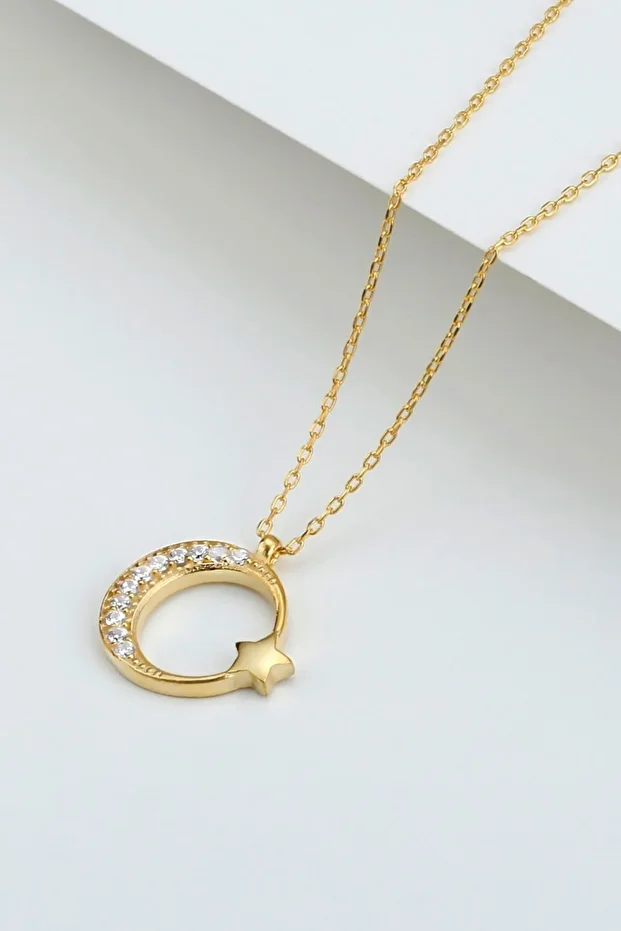 Gümüş Ay Yıldız Kolye