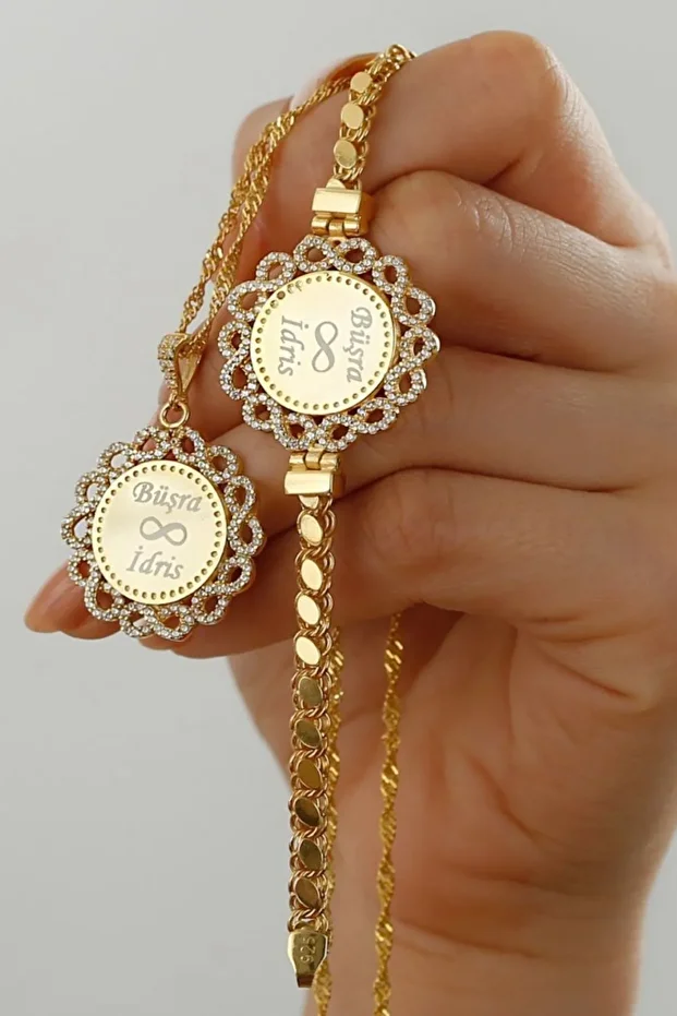 Gümüş Isimli Pullu Zincir Sonsuzluk Bileklik&kolye Set