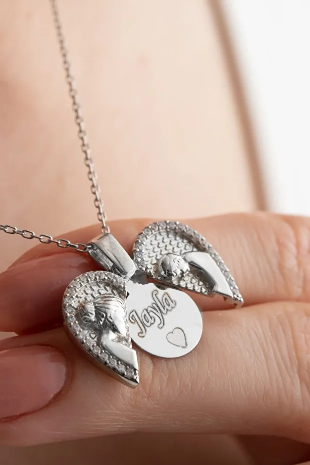 Gümüş Açılabilen Isimli Anne Bebek Kolye