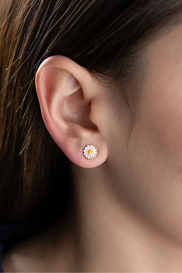 Gümüş Rose Papatya Küpe