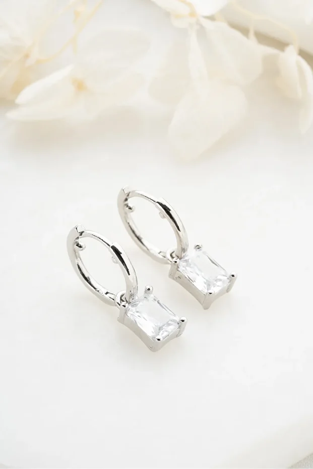 Gümüş Baget Taşlı Küpe