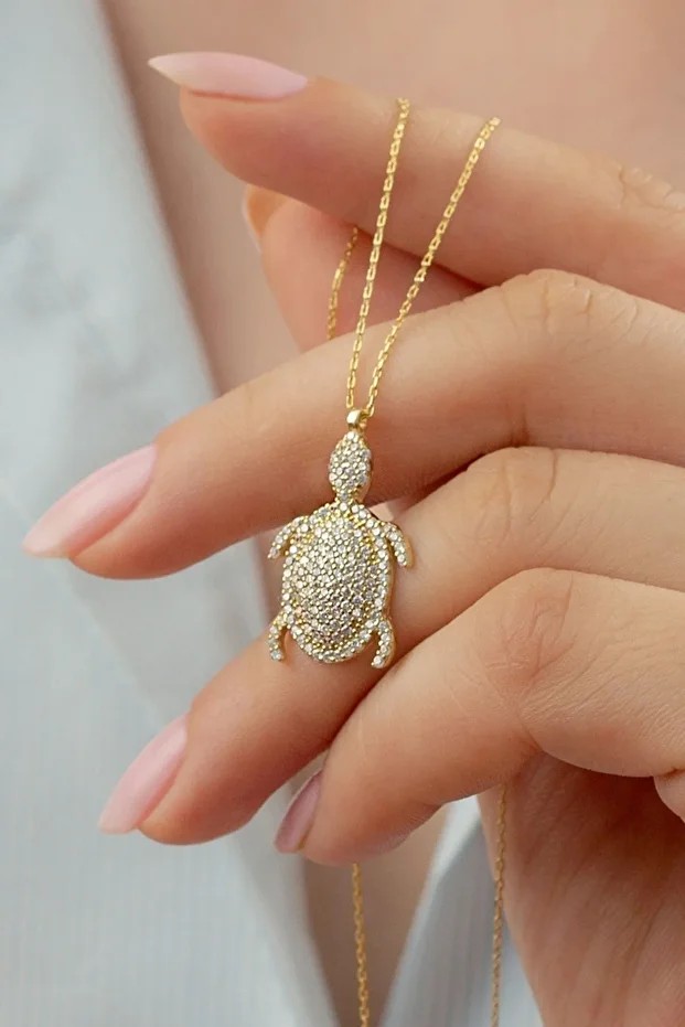 Gümüş Gold Kaplumbağa Kolye