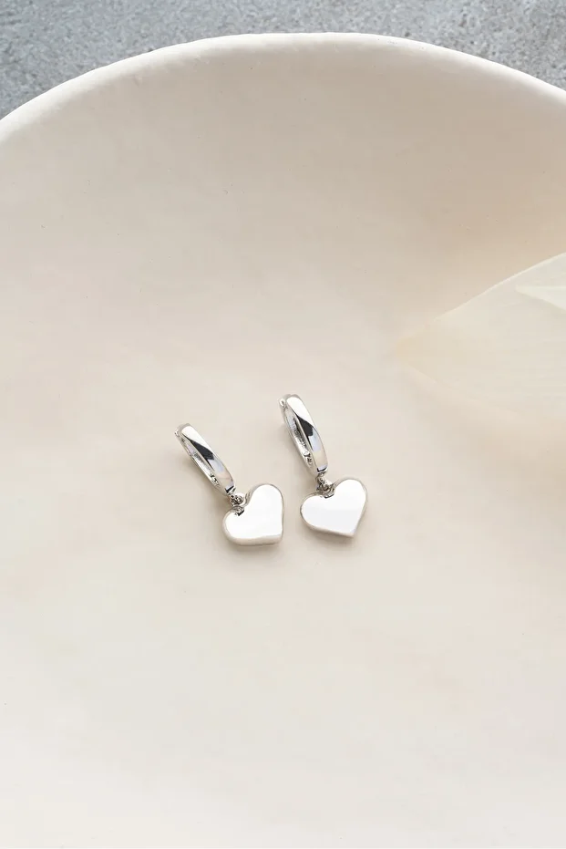 Gümüş Taşsız Kalp Küpe