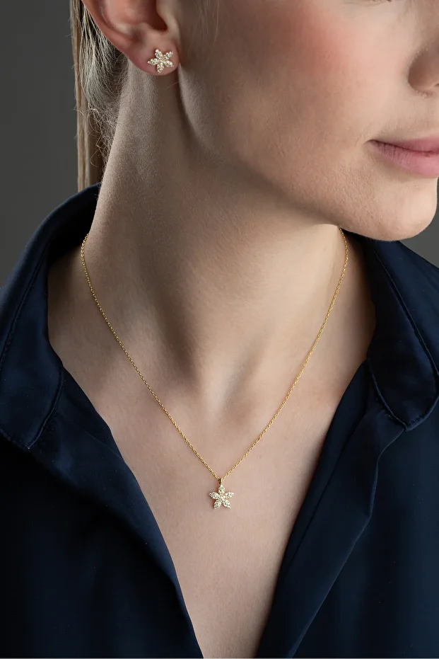 Gümüş Çiçek Model Takı Seti