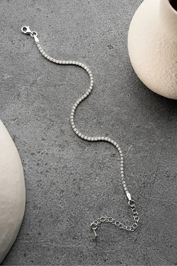 Gümüş Beyaz Taşlı Su Yolu Bileklik