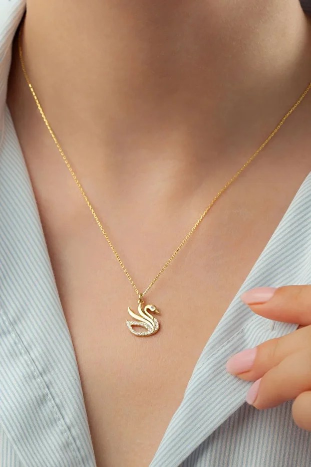 Gümüş Gold Kuğu Kolye
