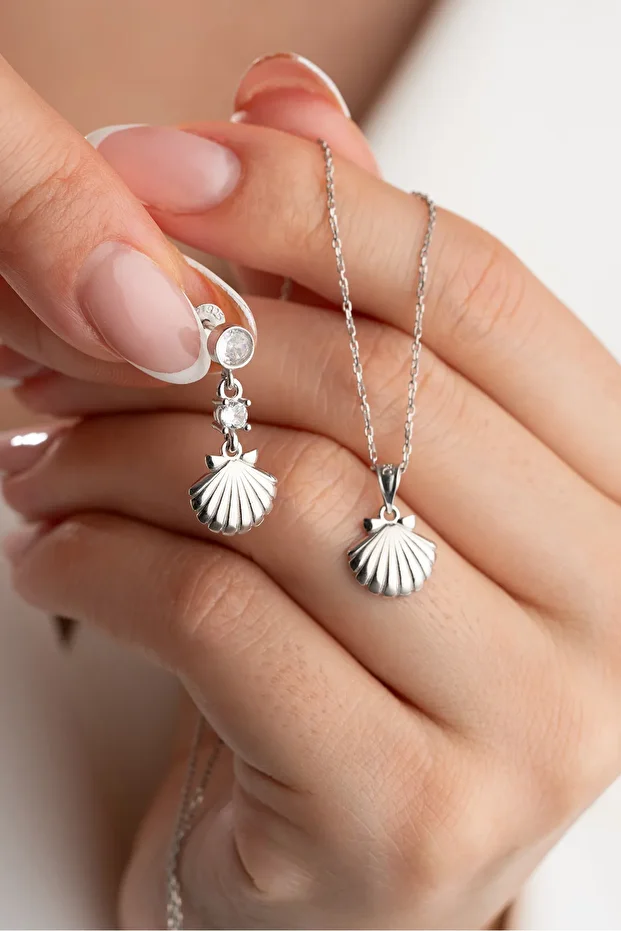 Gümüş İstiridye Kolye Küpe Set