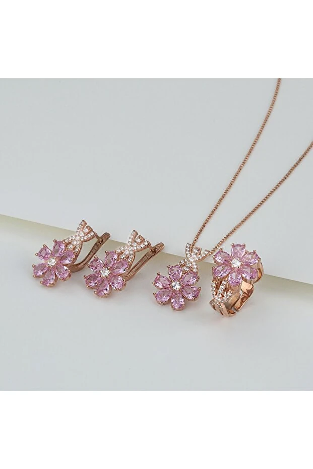 Gümüş Lotus Çiçeği Kolye-küpe Takı Seti