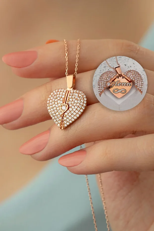 Gümüş Isimli Taşlı Açılır Kalp Kolye