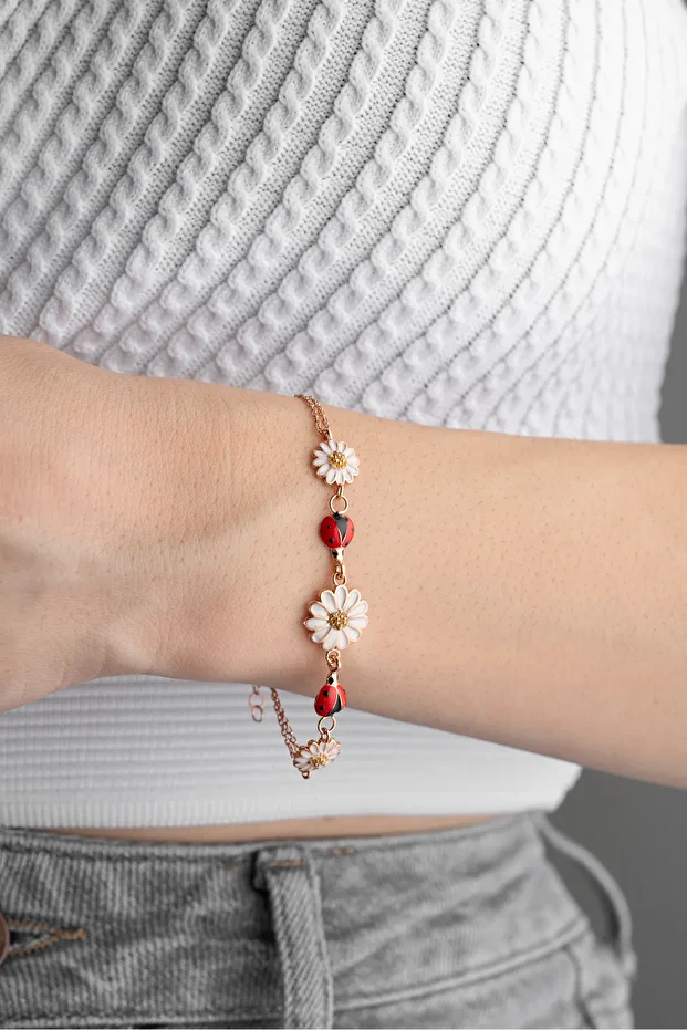 Gümüş Ugurböcekli Papatya Bileklik