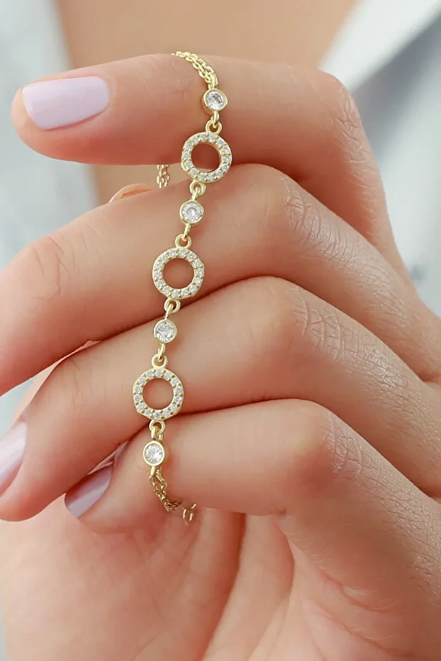 Gümüş Halka Taşlı Bileklik