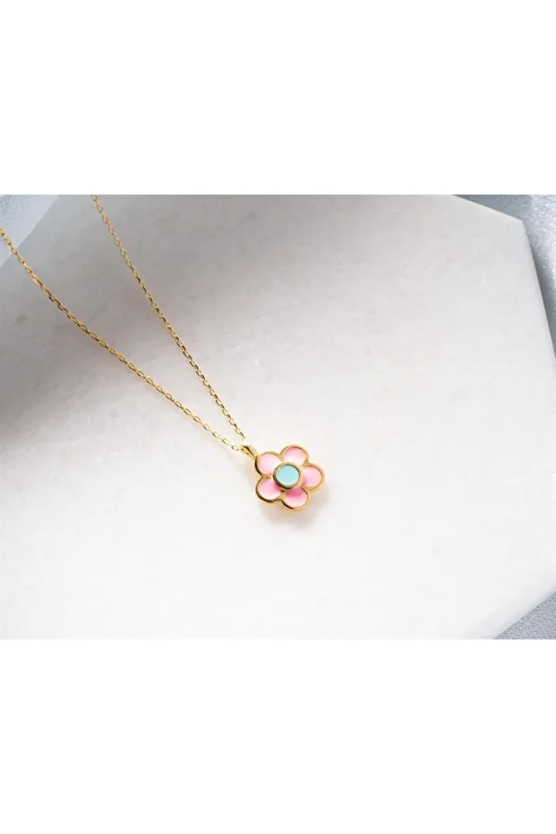 Gümüş Mineli Çiçek Kolye