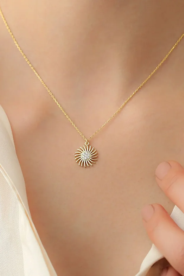 Gold Güneş Gümüş Kolye