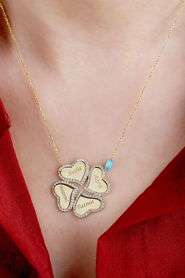 Gümüş Yonca Kişiye Özel Isimli Kolye