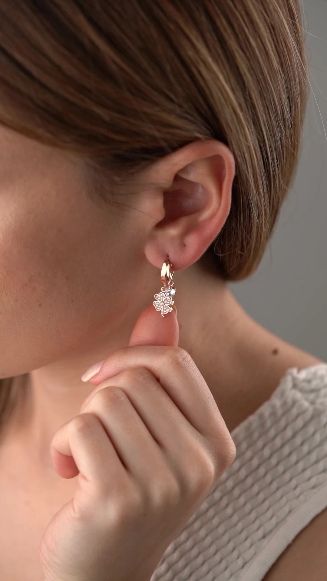 Gümüş Çift Taşlı Yonca Küpe