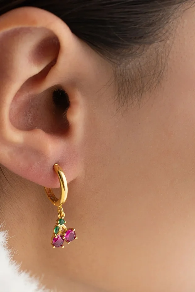 Gümüş Gold Kiraz Küpe