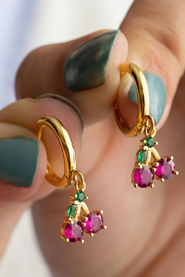 Gümüş Gold Kiraz Küpe