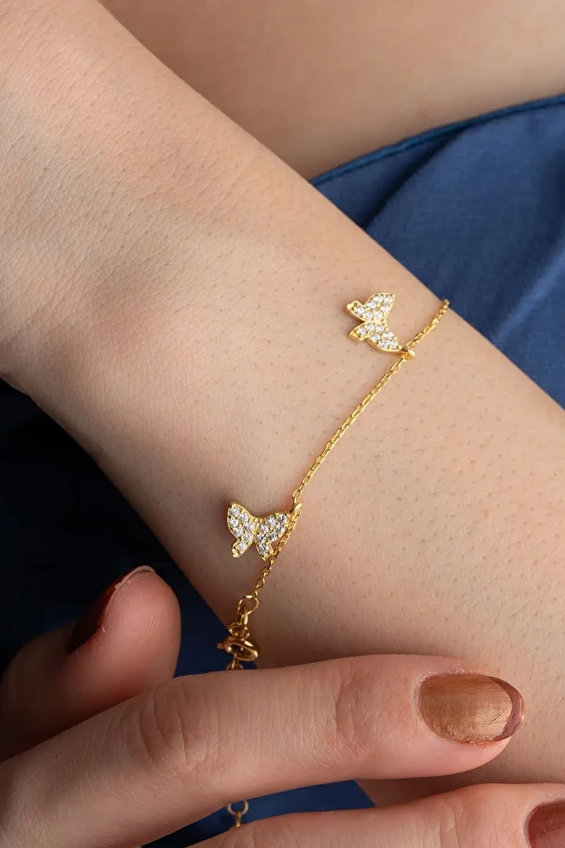 Gümüş Gold Kelebekli Şans Bileklik