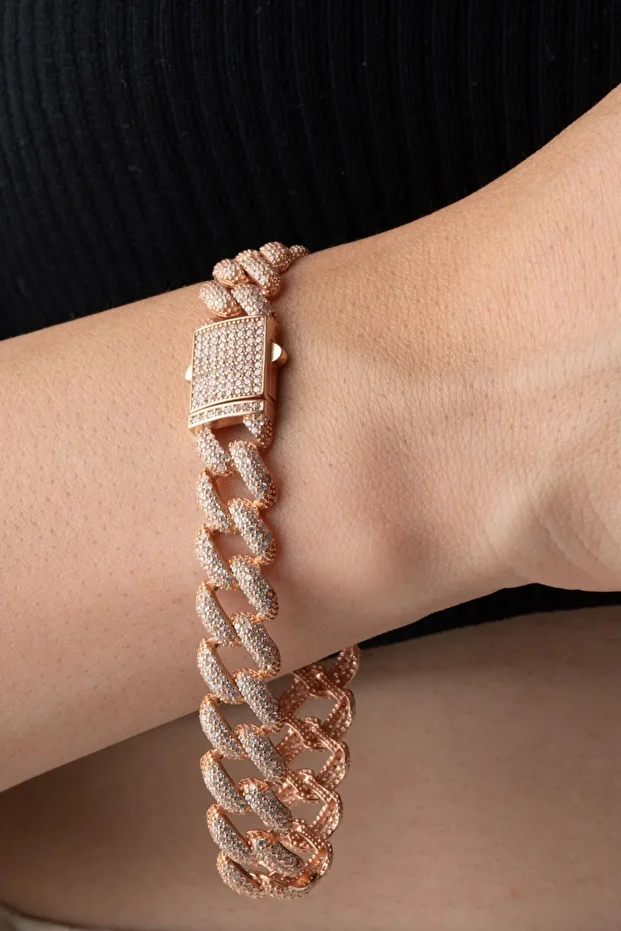 Gümüş Zirkon Taşlı Zincir Bileklik