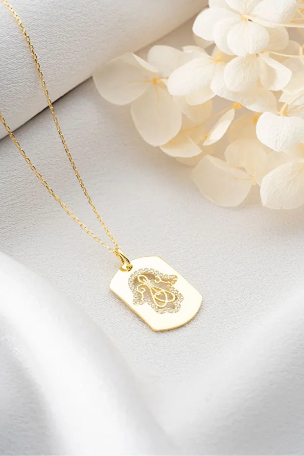 Gümüş Gold Fatma Ana Eli Kolye