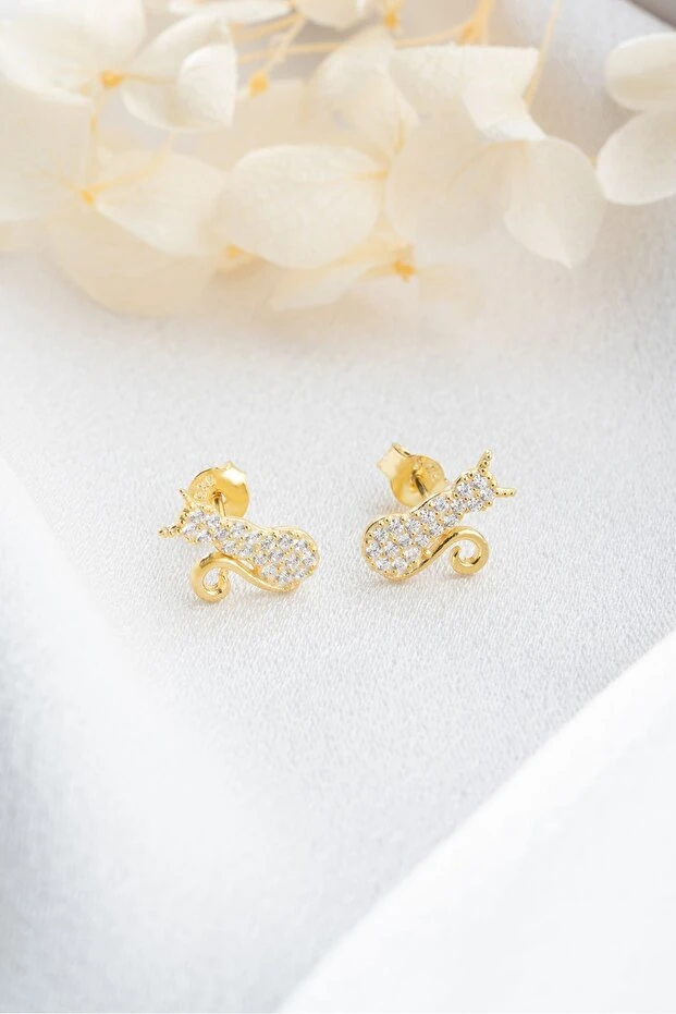 Gümüş Gold Çivili Kedi Küpe