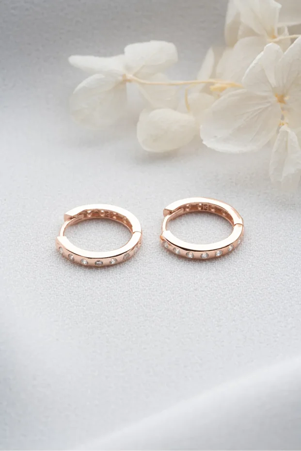 Gümüş Zirkon Taşlı Halka Küpe