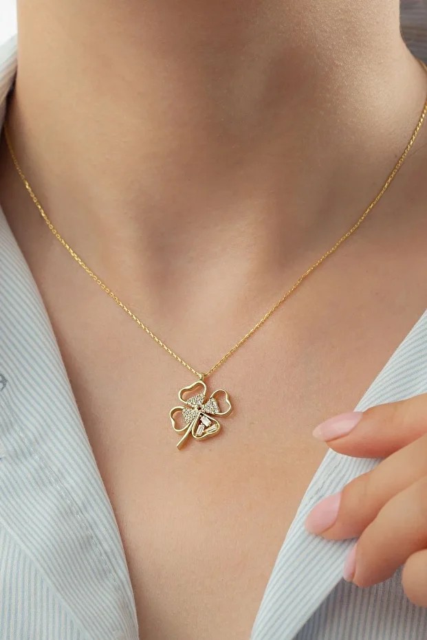 Gümüş Gold Yonca Kolye