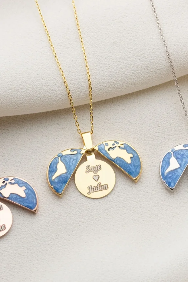 Gümüş Açılabilen İsimli Dünya Kolye