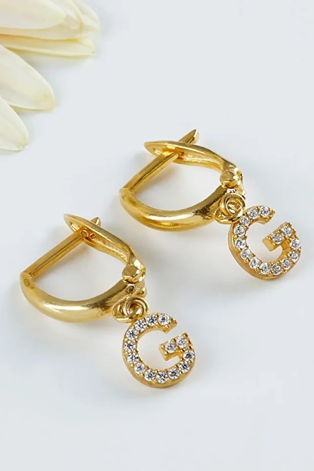 Gümüş Gold Kişiye Özel Harfli Küpe