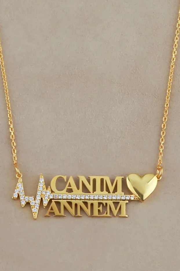 Gold Zirkon Taşlı Annem Gümüş Kolye