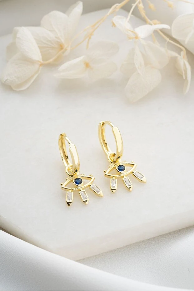 Gümüş Gold Sallantılı Bagetli Göz Küpe