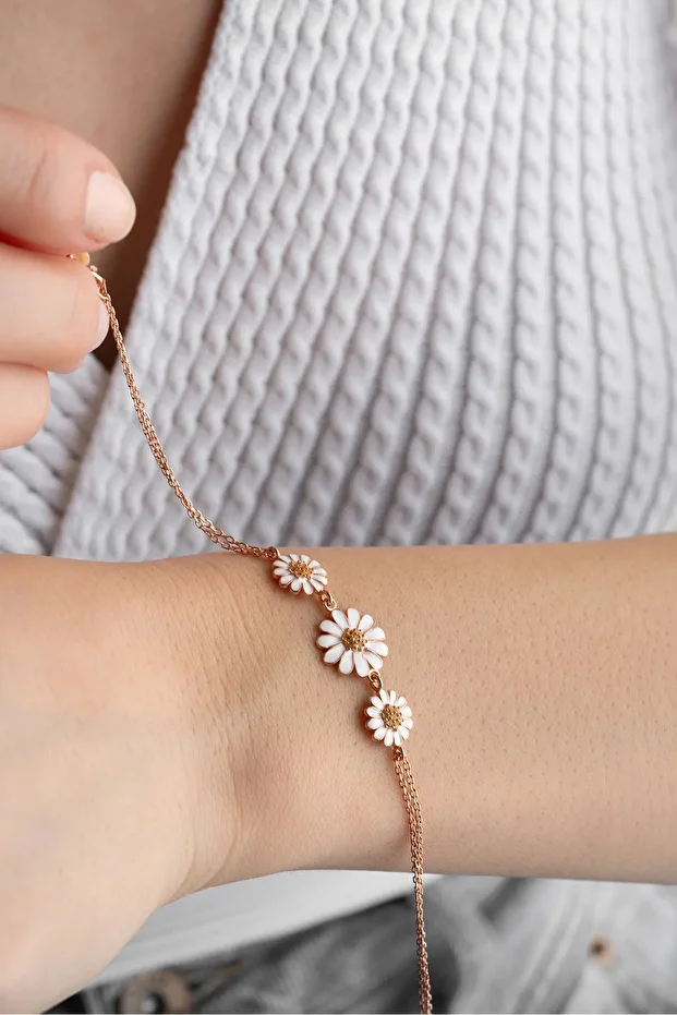 Üçlü Papatya Model Rose Gümüş Bileklik