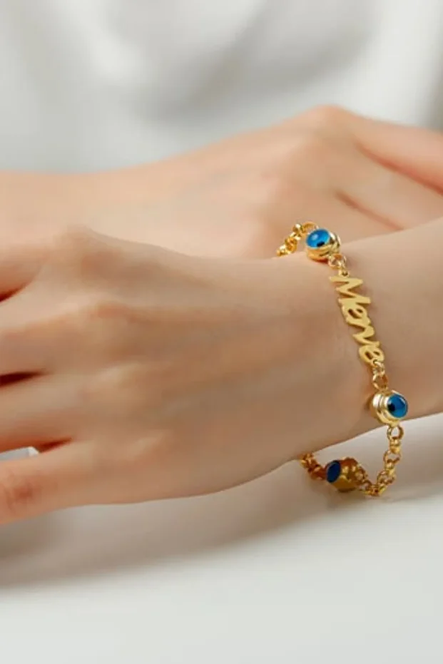 Gümüş Isimli Göz Nazarlı Bileklik