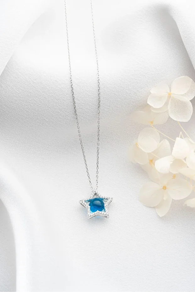 Gümüş Mavi Yıldız Kolye