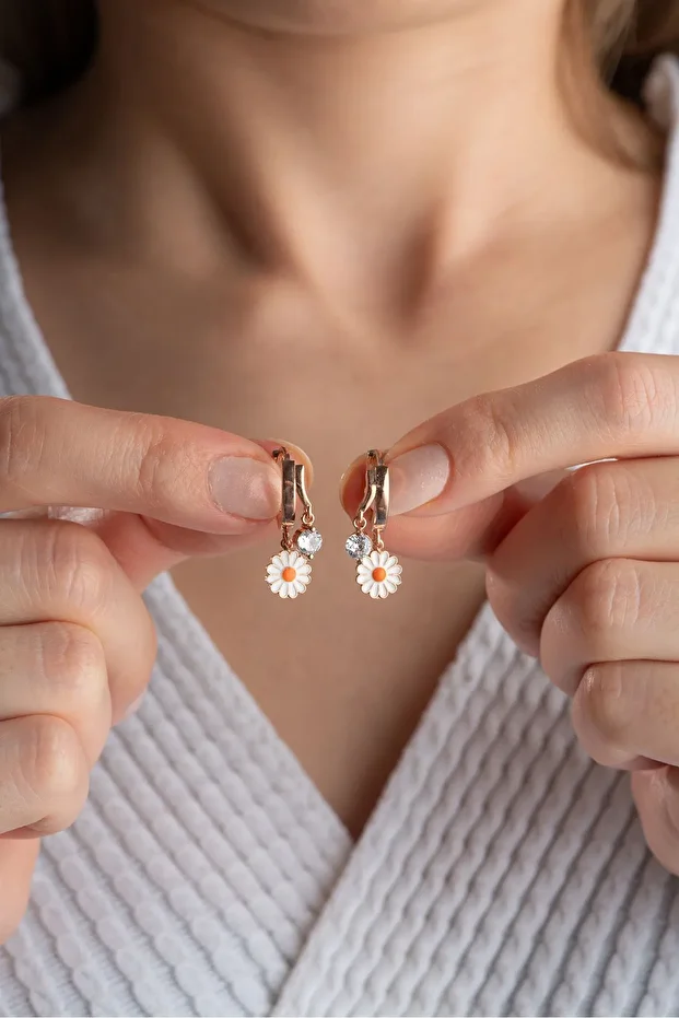 Gümüş Çift Taşlı Papatya Küpe