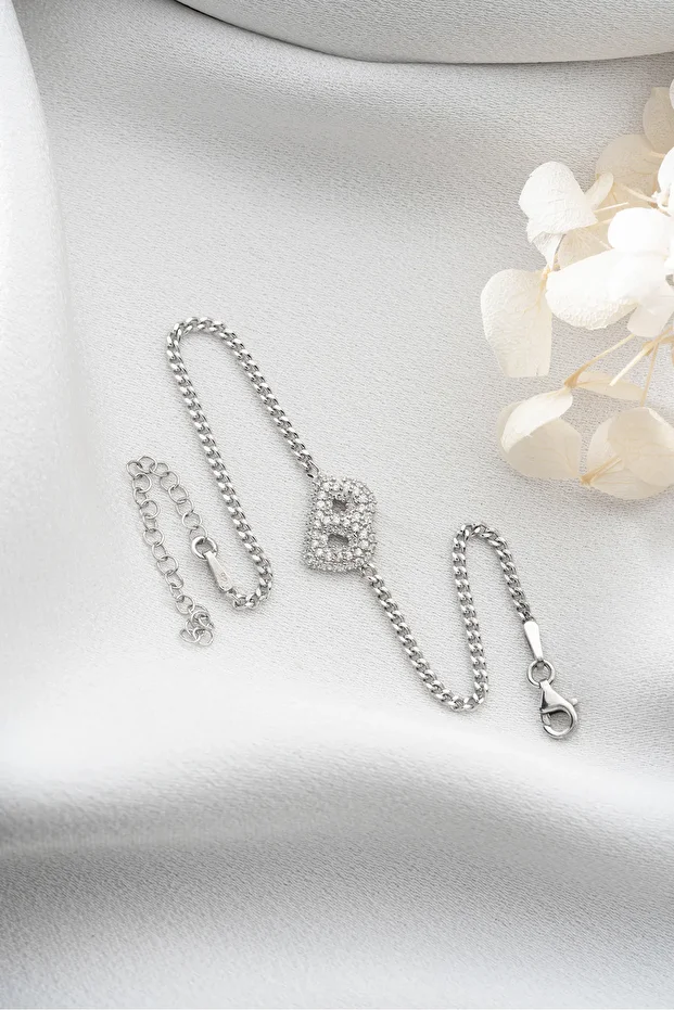 Gümüş Zirkon Taşlı Harf Bileklik