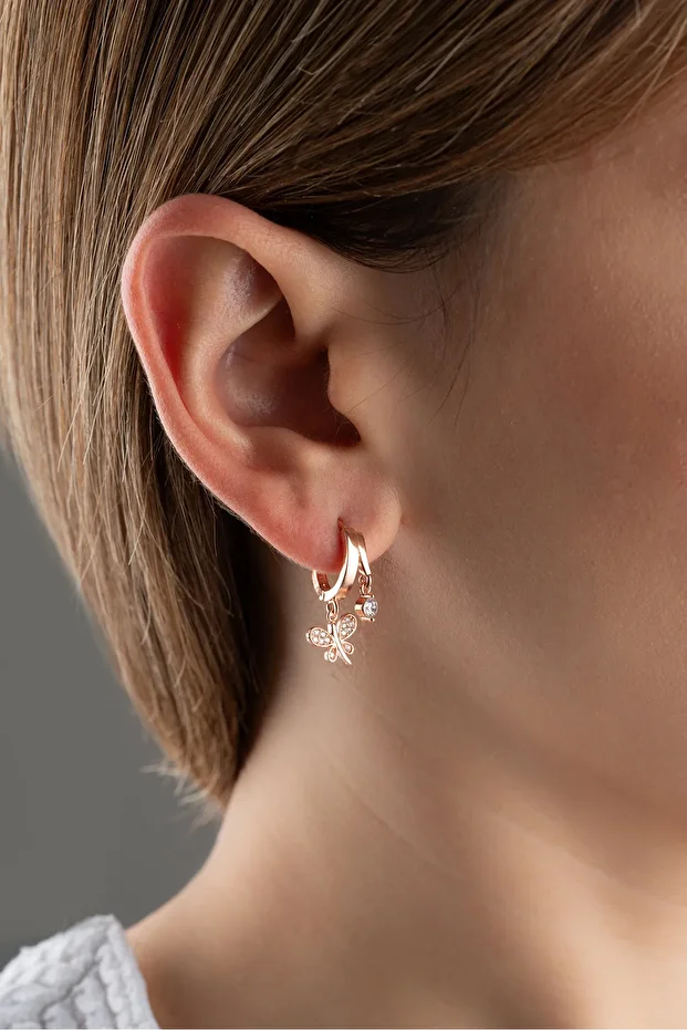 Gümüş Rose Çift Yusufçuk Taşlı Küpe