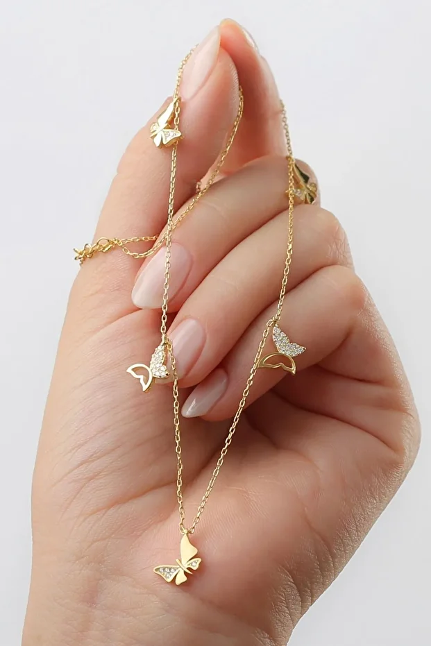 Gümüş Gold Kelebek Şans Kolye