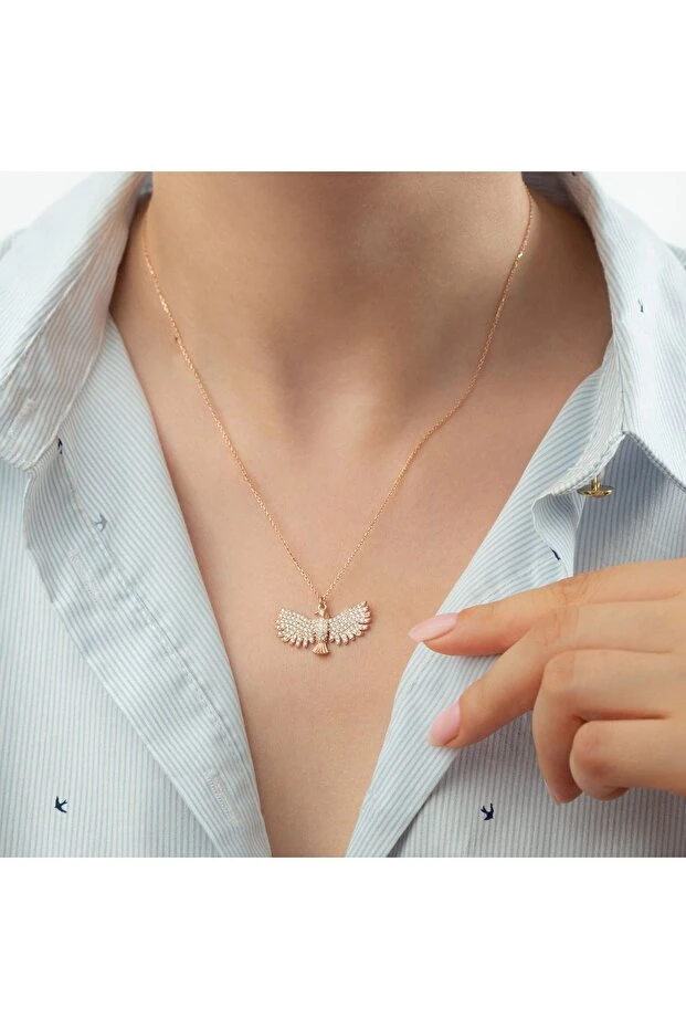 Gümüş Rose Kartal Kolye