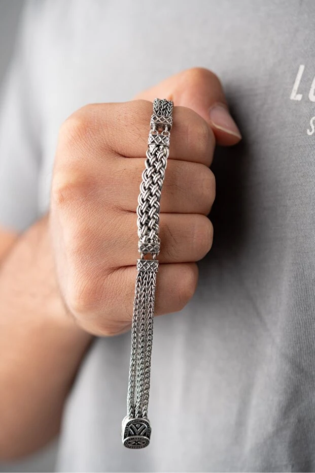 Gümüş Erkek Örgü Bileklik