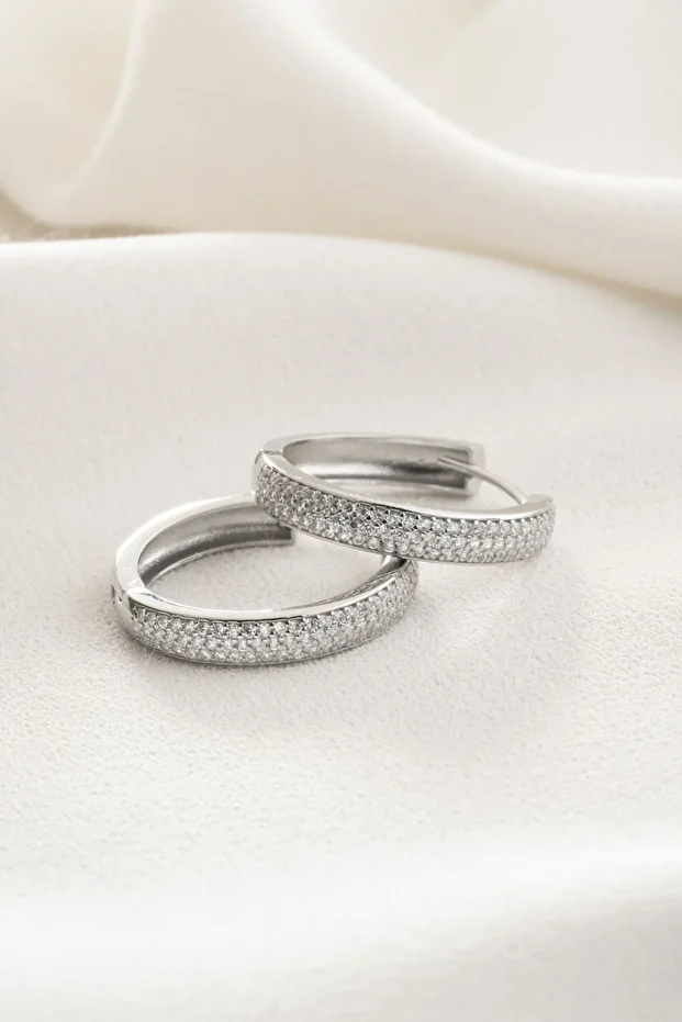 Gümüş Zirkon Taşlı Halka Küpe