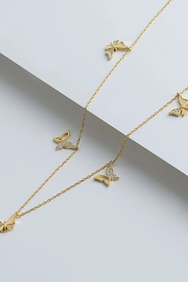 Gümüş Gold Kelebek Şans Kolye