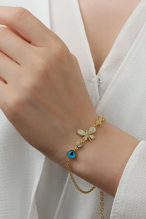 Gümüş Nazarlı Kelebek Bileklik