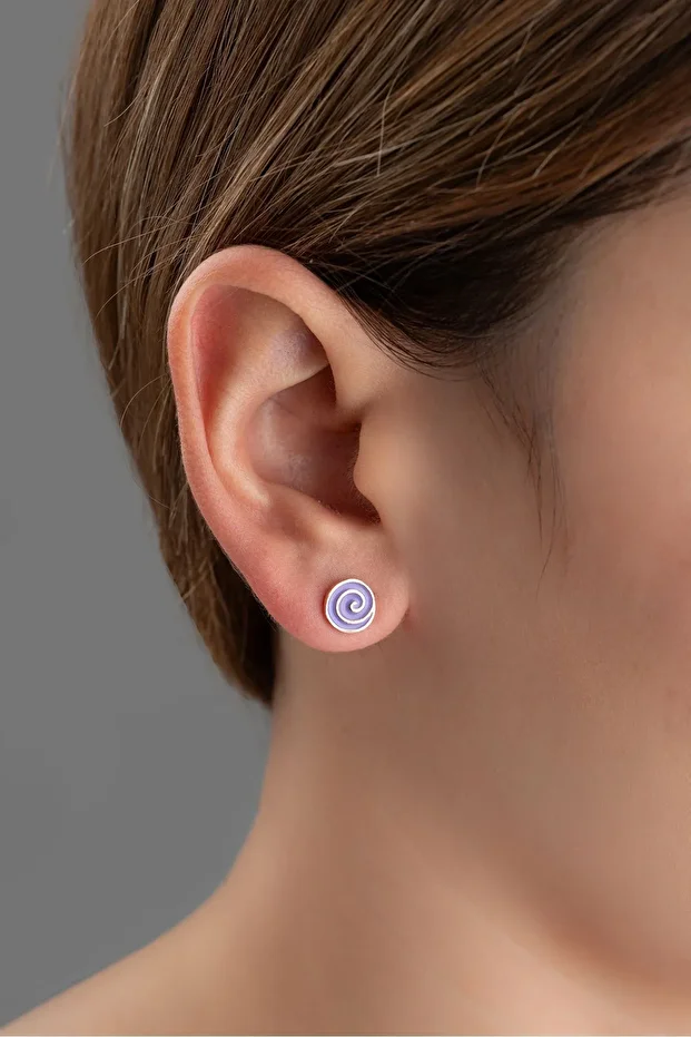 Gümüş Mor Minik Çivili Küpe