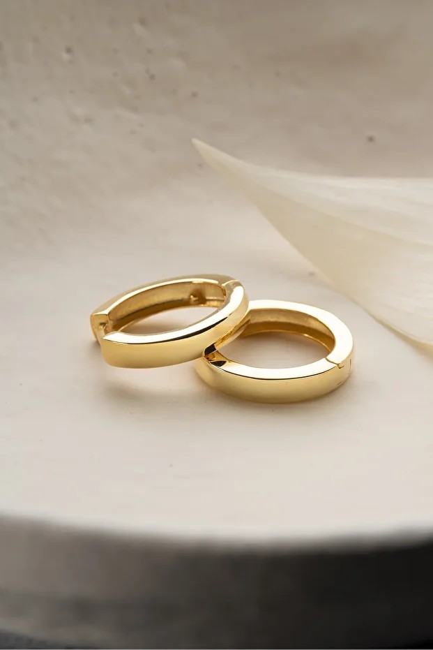 Gümüş Gold Taşsız Halka Küpe