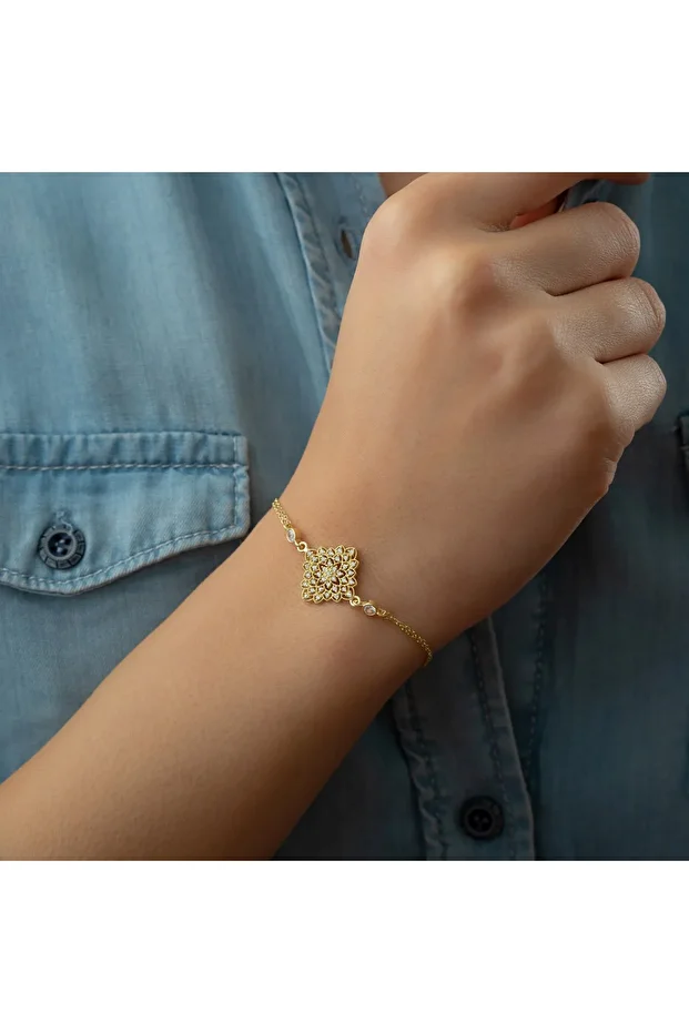 Gümüş Taş Motifli Chic Bileklik