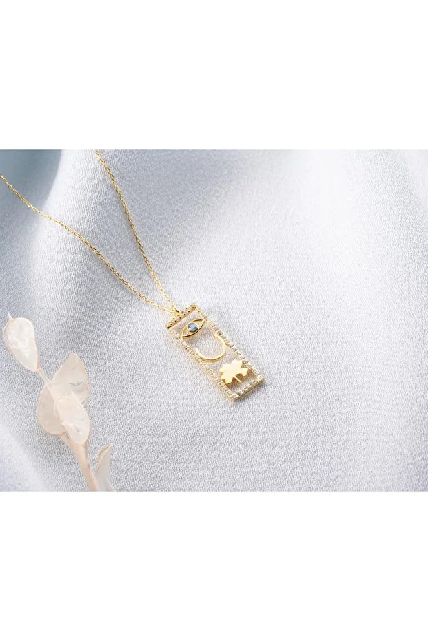 Gold Plaka Şans Gümüş Kolye