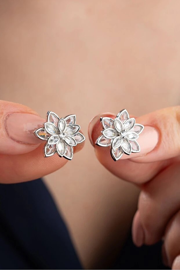 Gümüş Lotus Çiçeği Küpe